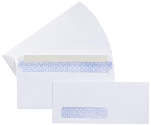 0841710160857 - AMAZON BASICS #10 SECURITY-TINTED SELF-SEAL BUSINESS ENVELOPES WITH LEFT WINDOW, PEEL & SEAL CLOSURE - 500-PACK, WHITE