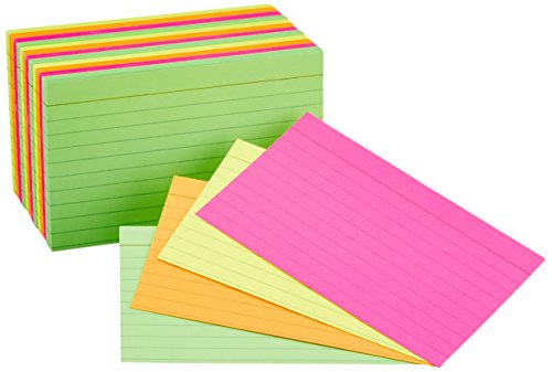0841710171747 - AMAZON BASICS RULED INDEX FLASH CARDS, ASSORTED NEON COLORED, 3X5 INCH, 300-COUNT