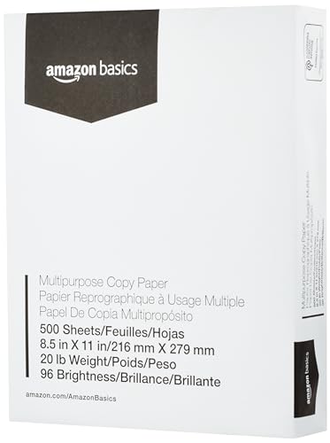 Basics Multipurpose Copy Printer Paper - 96 Bright White, 8.5 x 11 Inches, 1 Ream (500 Sheets)