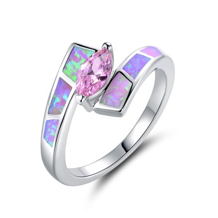 0841727123623 - WHITE GOLD PINK CZ & PINK FIRE OPAL RING