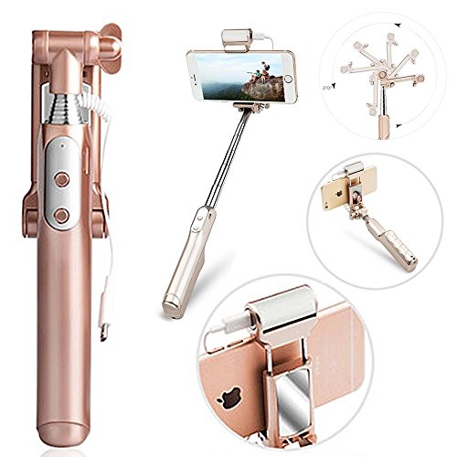 8419221218491 - SELFIE STICK BLUETOOTH SELFIE STICK WITH360 DEGREE LED FILL LIGHT, EXTENDABLE AND FOLDABLE MONOPO, 270 DEGREE ADJUSTABLE KNOB FOR IPHONE 6 6S 6 PLUS IPHONES, ANDROID SYSTEM (ROSE GOLD)