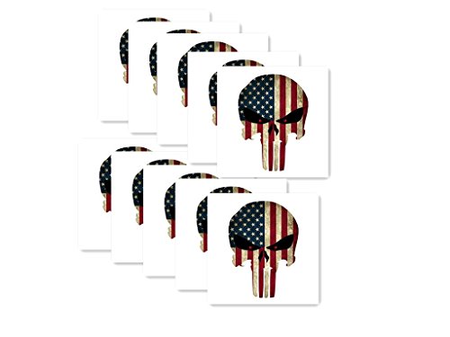 8419221958557 - 10PCS PUNISHER SKULL AMERICAN FLAG STICKER DECAL TACTICAL MILITARY GLOSS VINYL LABEL SIZE:1.96(50MM)
