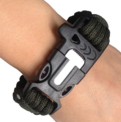 8419391983731 - HAIN@OUTDOOR SURVIVAL PARACORD ROPE BRACELET WITH MAGNESIA EMERGENCY FIRE STARTER STAINLESS SCRAPER AND WHISTLE, 7-STRAND PARACHUTE CORD (BLACK)