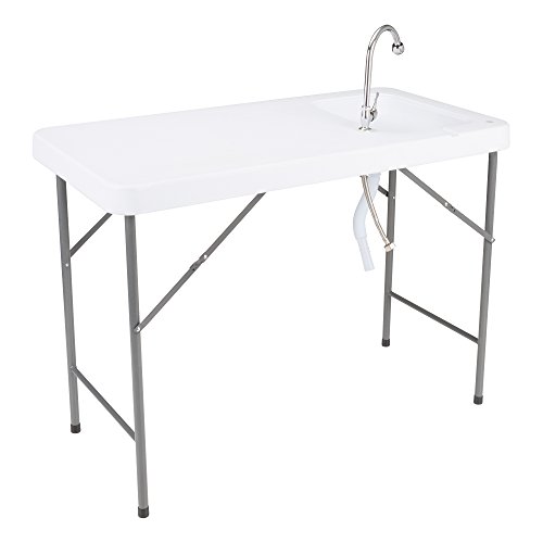 0841994107715 - NORWOOD COMMERCIAL FURNITURE NOR-WOB2446-SO FOLDING PORTABLE FISH FILLET/HUNTING/CUTTING GARDENING TABLE WITH SINK & FAUCET, 34 HEIGHT, 24 WIDE, 46 LENGTH, LIGHT GREY