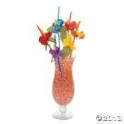 0842044108928 - 36 COLORFUL FLOWER HIBISCUS STRAWS/LUAU PARTY DECOR/TROPICAL POLYESTER FLORALS/3 DOZEN/TABLE BEVERAGE DECORATIONS BY OTC