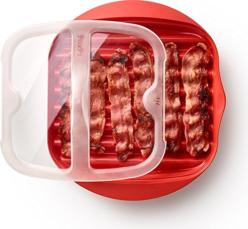 8420460010234 - LEKUE MICROWAVE BACON MAKER/COOKER WITH LID, 11.02 L X 9.8 W X 2.3 H, RED