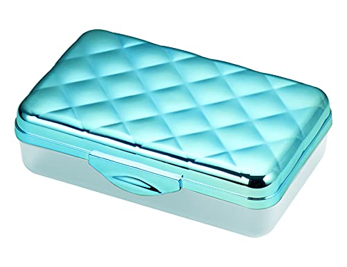 0842048034896 - ITS ACADEMIC METALLIC PENCIL CASE BOX, HARD PLASTIC, STYLISH QUILTED-PATTERN LID, BLUE