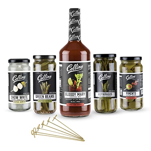 0842094103010 - COLLINS ULTIMATE BLOODY MARY KIT, VODKA COCKTAIL MIX, STUFFED OLIVES AND GARNISHES, DRINK PICKS, SET OF 7 BAR ACCESSORIES FOR MAKING DRINKS