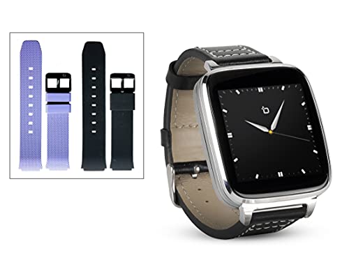 0842117103188 - BEANTECH ENGAGE PLUS SMARTWATCH FOR IPHONE AND ANDROID, SILVER WITH LEATHER STRAP AND 2 EXTRA STRAPS