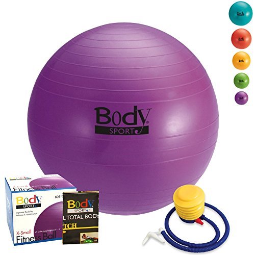 0842167011204 - SMALL EXERCISE BALL - BY BODYSPORT (PURPLE 45 CM) BALLS GREAT FOR YOGA FITNESS PILATES OR DESK CHAIR - FREE PUMP & EXERCISE GUIDE INCLUDED