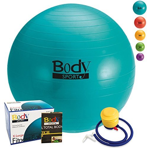 0842167011303 - FITNESS BALL - BY BODYSPORT (TEAL 85 CM) LARGE EXERCISE BALLS GREAT FOR YOGA PILATES DESK CHAIR - FREE PUMP & EXERCISE GUIDE INCLUDED