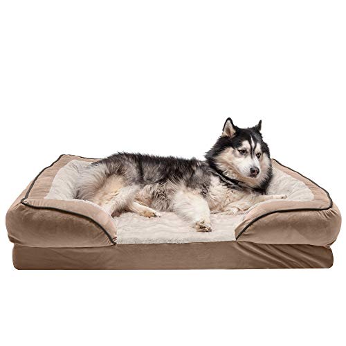 0842229119817 - FURHAVEN PET DOG BED - MEMORY FOAM PLUSH VELVET WAVES PERFECT COMFORT TRADITIONAL SOFA-STYLE LIVING ROOM COUCH PET BED WITH REMOVABLE COVER FOR DOGS AND CATS, BROWNSTONE, JUMBO