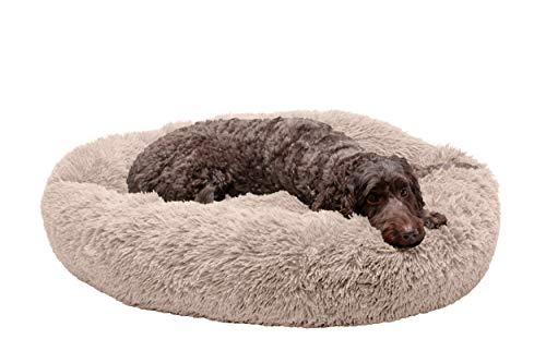 0842229121148 - FURHAVEN PET DOG BED - ROUND PLUSH LONG FAUX FUR ULTRA CALMING DEEP SLEEP SOOTHING CUSHION CUDDLER DONUT PET BED W/REMOVABLE COVER FOR DOGS & CATS, TAUPE, LARGE