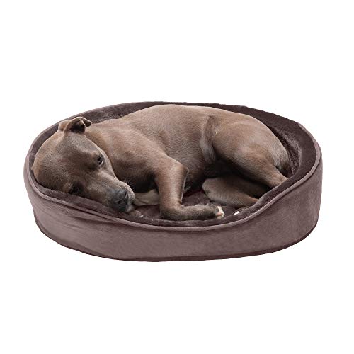 0842229121599 - FURHAVEN PET DOG BED - ROUND OVAL CUDDLER PLUSH FAUX FUR AND VELVET ORTHOPEDIC FOAM NEST LOUNGER PET BED FOR DOGS AND CATS, DRIFTWOOD BROWN, LARGE