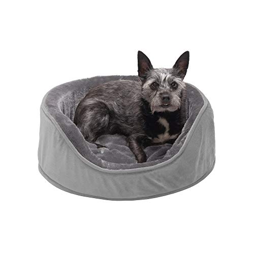 0842229121650 - FURHAVEN PET DOG BED - ROUND OVAL CUDDLER PLUSH FAUX FUR AND VELVET ORTHOPEDIC FOAM NEST LOUNGER PET BED FOR DOGS AND CATS, SMOKE GRAY, SMALL