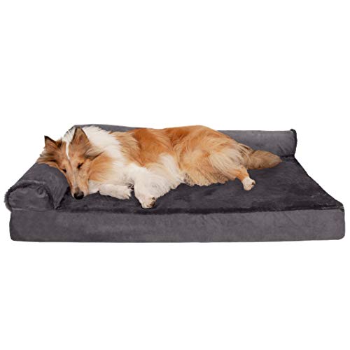 0842229121940 - FURHAVEN PET DOG BED - DELUXE COOLING GEL MEMORY FOAM PLUSH & VELVET L SHAPED CHAISE LOUNGE LIVING ROOM CORNER COUCH PET BED W/REMOVABLE COVER FOR DOGS & CATS, PLATINUM GRAY, JUMBO