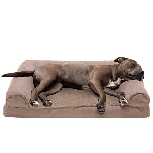 0842229125733 - FURHAVEN PET DOG BED - ORTHOPEDIC ULTRA PLUSH FAUX FUR AND SUEDE TRADITIONAL SOFA-STYLE LIVING ROOM COUCH PET BED WITH REMOVABLE COVER FOR DOGS AND CATS, ALMONDINE, LARGE