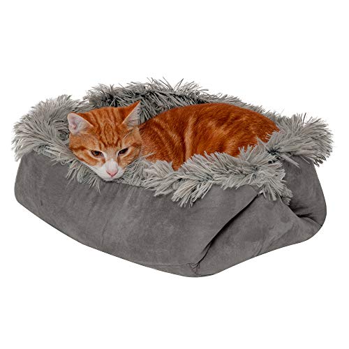 0842229126587 - FURHAVEN PET DOG BED - CONVERTIBLE INSULATED THERMAL SELF-WARMING MAT PLUSH FAUX FUR CUDDLE NEST LOUNGER PET BED FOR DOGS AND CATS, GRAY, SMALL