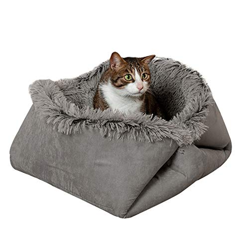 0842229126594 - FURHAVEN PET DOG BED - CONVERTIBLE INSULATED THERMAL SELF-WARMING MAT PLUSH FAUX FUR CUDDLE NEST LOUNGER PET BED FOR DOGS AND CATS, GRAY, LARGE