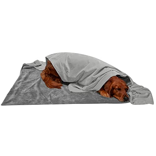 0842229126884 - FURHAVEN PET BLANKET FOR DOGS AND CATS - WATERPROOF TWO-TONE LUXE VELVET DOG THROW BLANKET, WASHABLE, GRANITE GRAY, EXTRA LARGE
