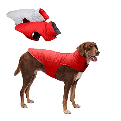 0842229129274 - FURHAVEN PET APPAREL FOR DOGS AND PUPPIES - WATER-REPELLENT REVERSIBLE REFLECTIVE PUFFER JACKET VEST DOG COAT, WASHABLE, RED, LARGE