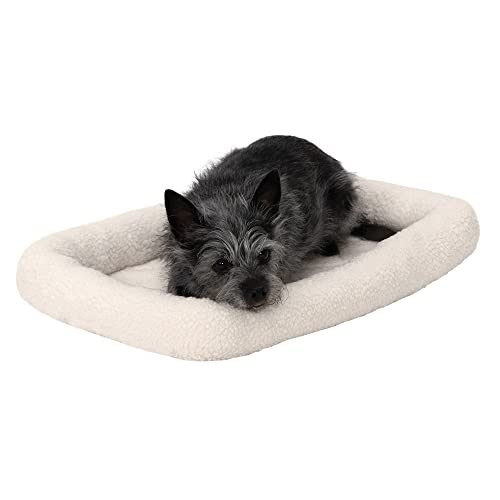 0842229132502 - FURHAVEN SHERPA FLEECE CRATE BOLSTER DOG BED - CREAM, EXTRA SMALL