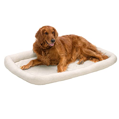 0842229132540 - FURHAVEN SHERPA FLEECE CRATE BOLSTER DOG BED - CREAM, EXTRA LARGE