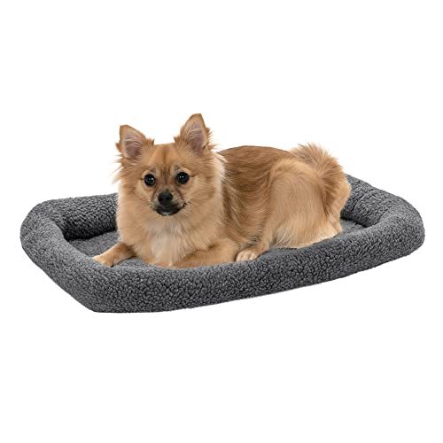 0842229132571 - FURHAVEN SHERPA FLEECE CRATE BOLSTER DOG BED - GRAY, SMALL