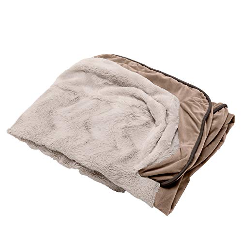 0842229189872 - FURHAVEN PET DOG BED COVER - PLUSH FAUX FUR AND VELVET WAVES PERFECT COMFORT SOFA-STYLE LIVING ROOM COUCH PET BED REPLACEMENT COVER FOR DOGS AND CATS, BROWNSTONE, LARGE
