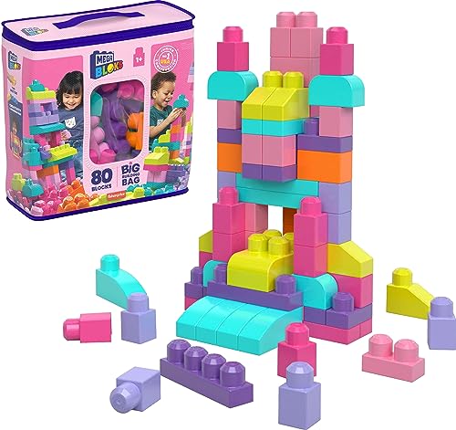 0842372124638 - MEGA BLOKS FISHER-PRICE TODDLER BLOCK TOYS, BIG BUILDING BAG WITH 80 PIECES AND STORAGE BAG, PINK, GIFT IDEAS FOR KIDS AGE 1+ YEARS