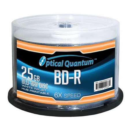 0842378000882 - OPTICAL QUANTUM OQBDR06WIP-H-50 6X 25GB BD-R WHITE INKJET PRINTABLE SINGLE LAYER BLU-RAY RECORDABLE MEDIA 50-DISC SPINDLE
