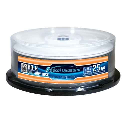 0842378003760 - OPTICAL QUANTUM OQBDR06WIP-H-25 6X 25 GB BD-R WHITE INKJET PRINTABLE SINGLE LAYER BLU-RAY RECORDABLE 25-DISC SPINDLE