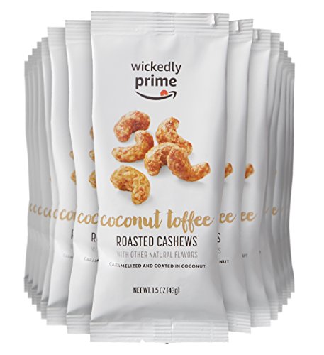 0842379102424 - AMAZON BRAND - WICKEDLY PRIME ROASTED CASHEWS, COCONUT TOFFEE, SNACK PACK, 1.5 OUNCE (PACK OF 15)