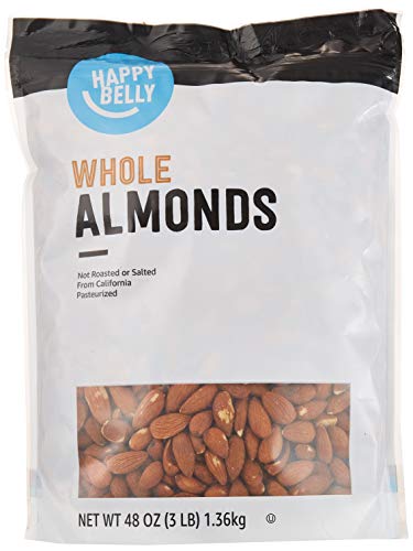 0842379155406 - AMAZON BRAND - HAPPY BELLY WHOLE RAW ALMONDS, 48 OUNCE
