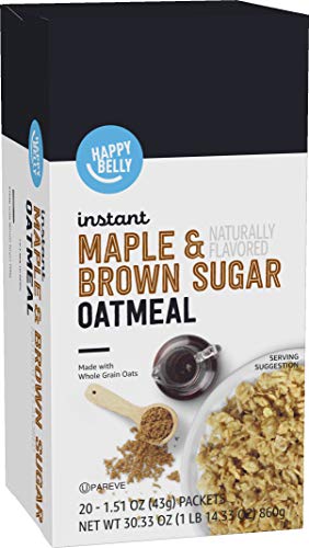 0842379155475 - AMAZON BRAND - INSTANT OATMEAL, MAPLE AND BROWN SUGAR, PACK OF 20