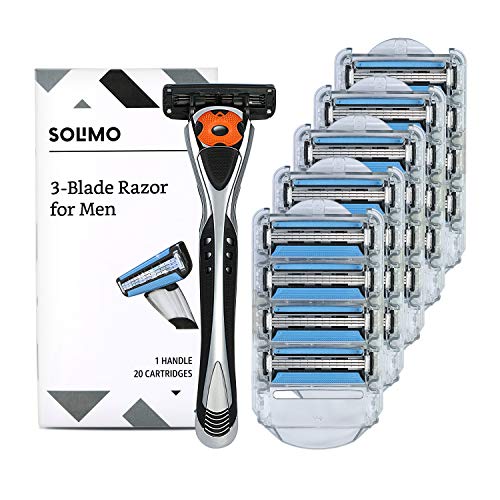0842379161261 - AMAZON BRAND - SOLIMO 3-BLADE MOTIONSPHERE RAZOR FOR MEN WITH DUAL LUBRICATION, HANDLE & 20 CARTRIDGES (CARTRIDGES FIT SOLIMO RAZOR HANDLES ONLY)