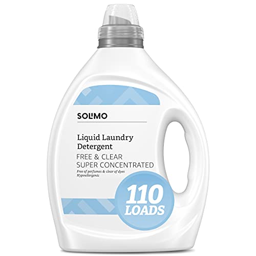 0842379194955 - AMAZON BRAND - SOLIMO CONCENTRATED LIQUID LAUNDRY DETERGENT, FREE & CLEAR, HYPOALLERGENIC, FREE OF PERFUMES CLEAR OF DYES, 110 LOADS, 82.5 FL OZ