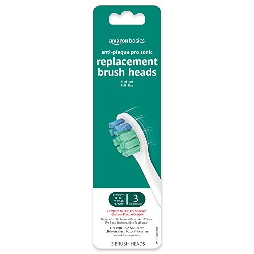 0842379198663 - AMAZON BASICS ANTI-PLAQUE PRO REPLACEMENT BRUSH HEADS, 3 COUNT, PACK OF 1 (FITS MOST PHILIPS SONICARE CLICK-ON ELECTRIC TOOTHBRUSHES)