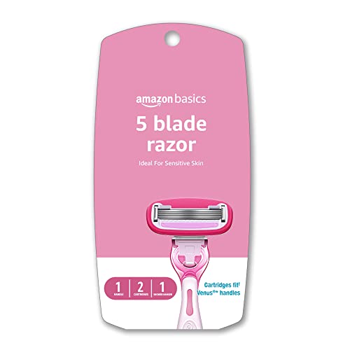 0842379199226 - AMAZON BASICS WOMENS 5 BLADE FITS RAZOR FOR WOMEN, FITS AMAZON BASICS FITS HANDLE AND VENUS HANDLES, INCLUDES 1 FITS HANDLE, 2 CARTRIDGES & 1 SHOWER HANGER