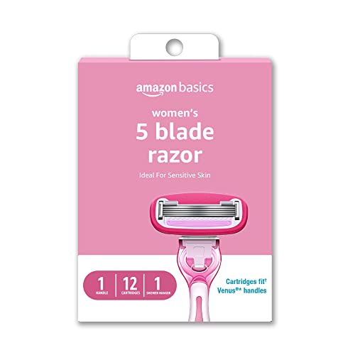 0842379199233 - AMAZON BASICS WOMENS 5 BLADE FITS RAZOR FOR WOMEN, FITS AMAZON BASICS FITS HANDLE AND VENUS HANDLES, INCLUDES 1 FITS HANDLE, 12 CARTRIDGES & 1 SHOWER HANGER