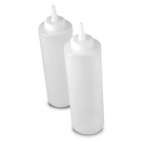 0842390013273 - SET OF 2 -- 24 OZ. (OUNCE) LARGE CLEAR SQUEEZE BOTTLE, CONDIMENT SQUEEZE BOTTLE, OPEN-TIP, SCREW-ON SPOUT, POLYETHYLENE DURABLE PLASTIC, DINER STYLE