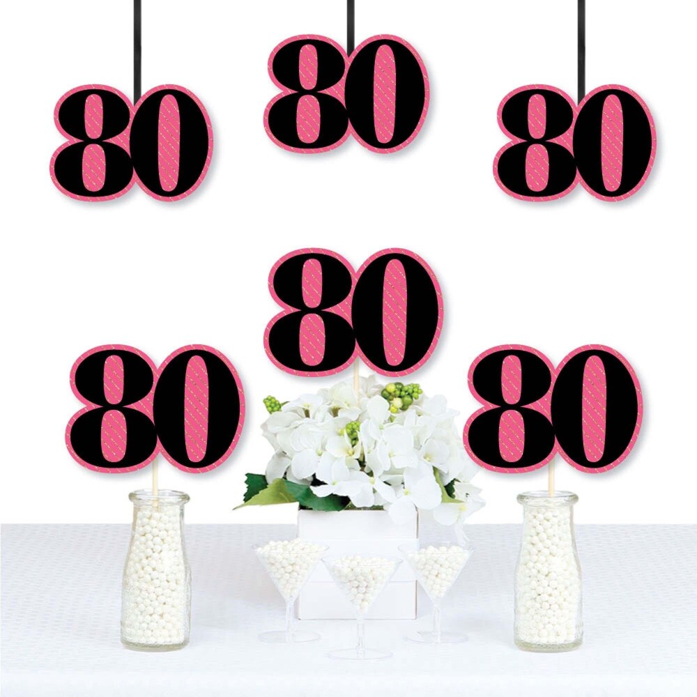 0084257610397 - BIG DOT OF HAPPINESS CHIC 80TH BIRTHDAY - PINK, BLACK & GOLD - DECOR PARTY ESSENTIALS 20 CT