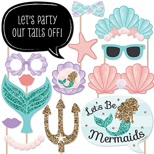0842576129620 - LET'S BE MERMAIDS - BABY SHOWER OR BIRTHDAY PARTY PHOTO BOOTH PROPS KIT - 20 COUNT