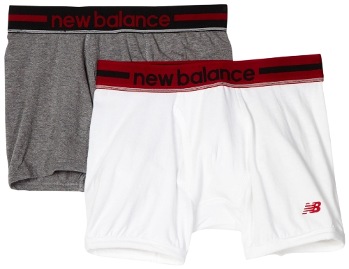 0842609087347 - NEW BALANCE MEN'S 2 PACK TRUNK WITH RED BAND, WHITE/HEATHER, LARGE
