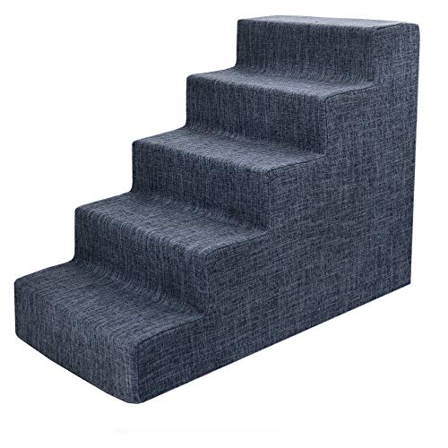 0842637114749 - BEST PET SUPPLIES USA MADE PET STEPS/STAIRS WITH CERTIPUR-US CERTIFIED FOAM FOR DOGS & CATS DARK GRAY LINEN, 5-STEP (H: 22.5)