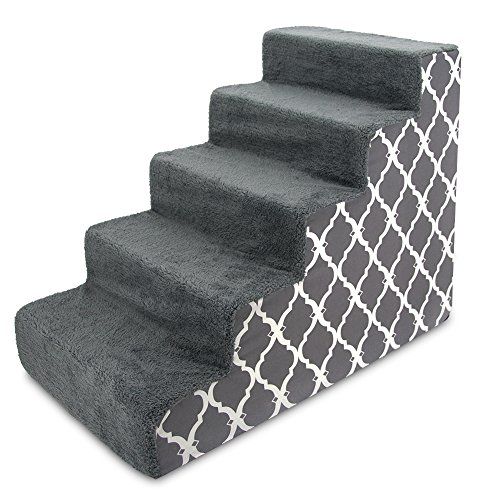 0842637117726 - BEST PET SUPPLIES PET STEPS AND STAIRS WITH CERTIPUR-US CERTIFIED FOAM FOR DOGS AND CATS GRAY LATTICE PRINT, 5-STEP (H: 22.5)