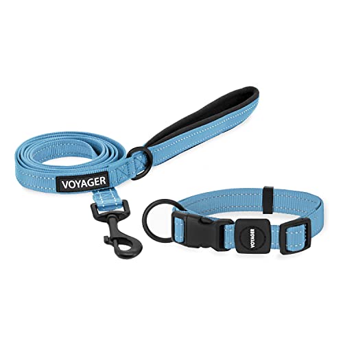 0842637124472 - VOYAGER ADJUSTABLE NYLON DOG COLLAR & DOG LEASH BUNDLE - SOFT PADDED HANDLE & NECK WITH REFLECTIVE STICHING FOR PUPPIES, SMALL, MEDIUM, & BIG DOGS BY BEST PET SUPPLIES (BABY BLUE,5/8)