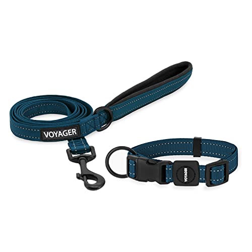 0842637124502 - VOYAGER ADJUSTABLE NYLON DOG COLLAR & DOG LEASH BUNDLE - SOFT PADDED HANDLE & NECK WITH REFLECTIVE STICHING FOR PUPPIES, SMALL, MEDIUM, & BIG DOGS BY BEST PET SUPPLIES (BLUE,5/8)