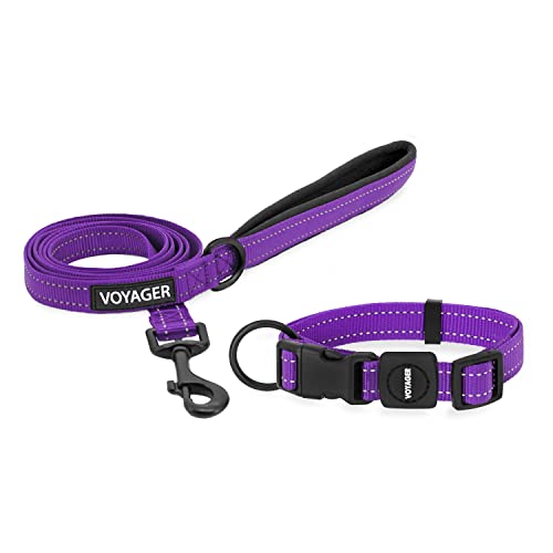 0842637124663 - VOYAGER ADJUSTABLE NYLON DOG COLLAR & DOG LEASH BUNDLE - SOFT PADDED HANDLE & NECK WITH REFLECTIVE STICHING FOR PUPPIES, SMALL, MEDIUM, & BIG DOGS BY BEST PET SUPPLIES (PURPLE,3/4)