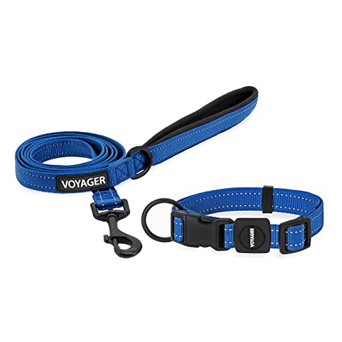 0842637124694 - VOYAGER ADJUSTABLE NYLON DOG COLLAR & DOG LEASH BUNDLE - SOFT PADDED HANDLE & NECK WITH REFLECTIVE STICHING FOR PUPPIES, SMALL, MEDIUM, & BIG DOGS BY BEST PET SUPPLIES (ROYAL BLUE,3/4)